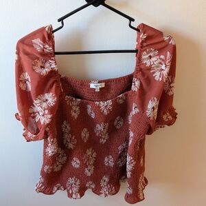Madewell (re)sourced Georgette Lucie Puff-Sleeve Smocked Bodice Top size XL